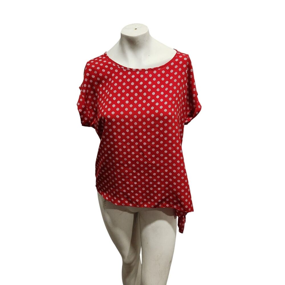 Chico's Blouse Womens SZ Medium Polka Dot Bright Office Preppy Casual Side Tie